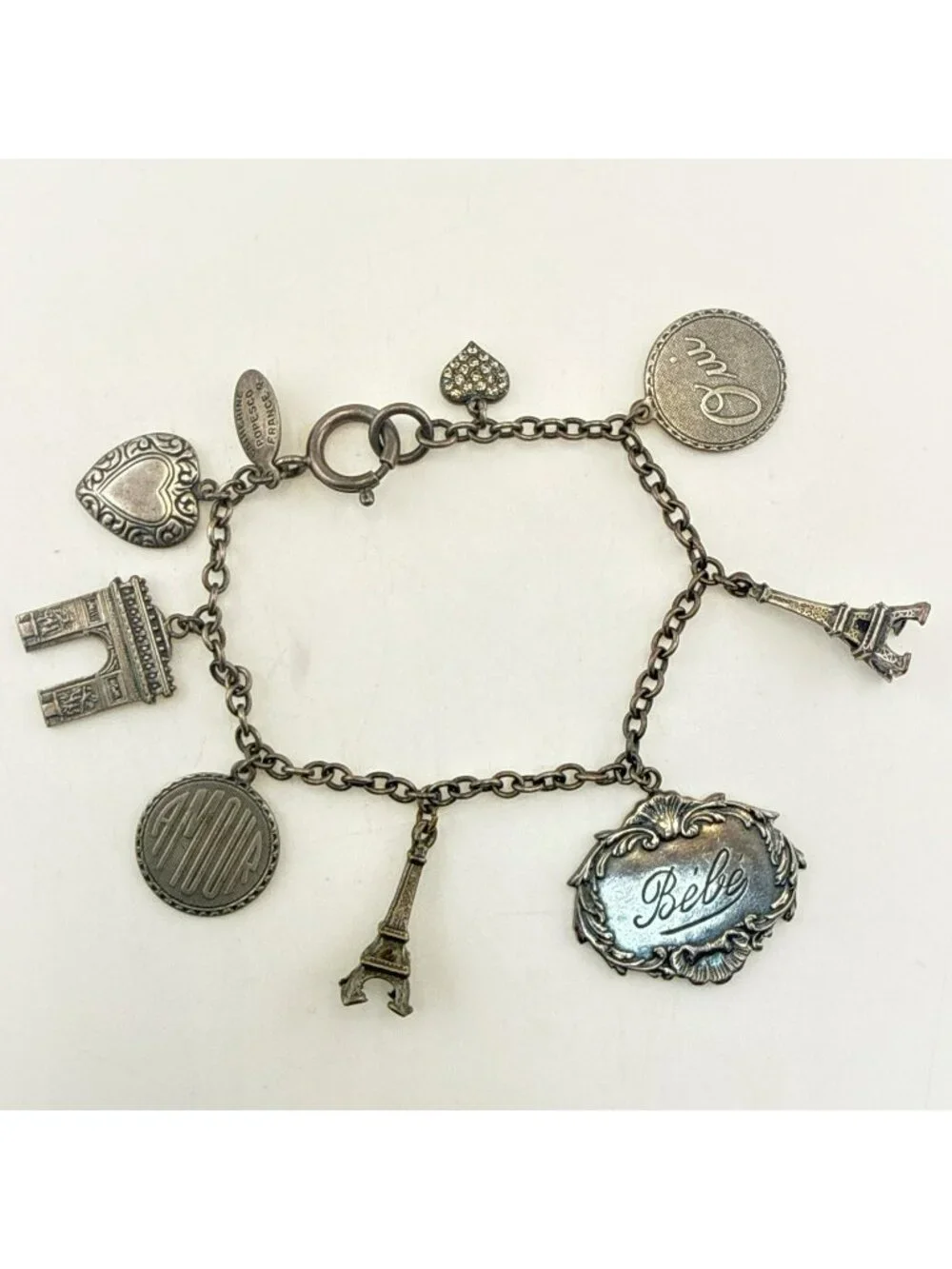 Catherine Popesco Bracelet Charm Paris French Eiffel Tower Arc de Triomphe Heart